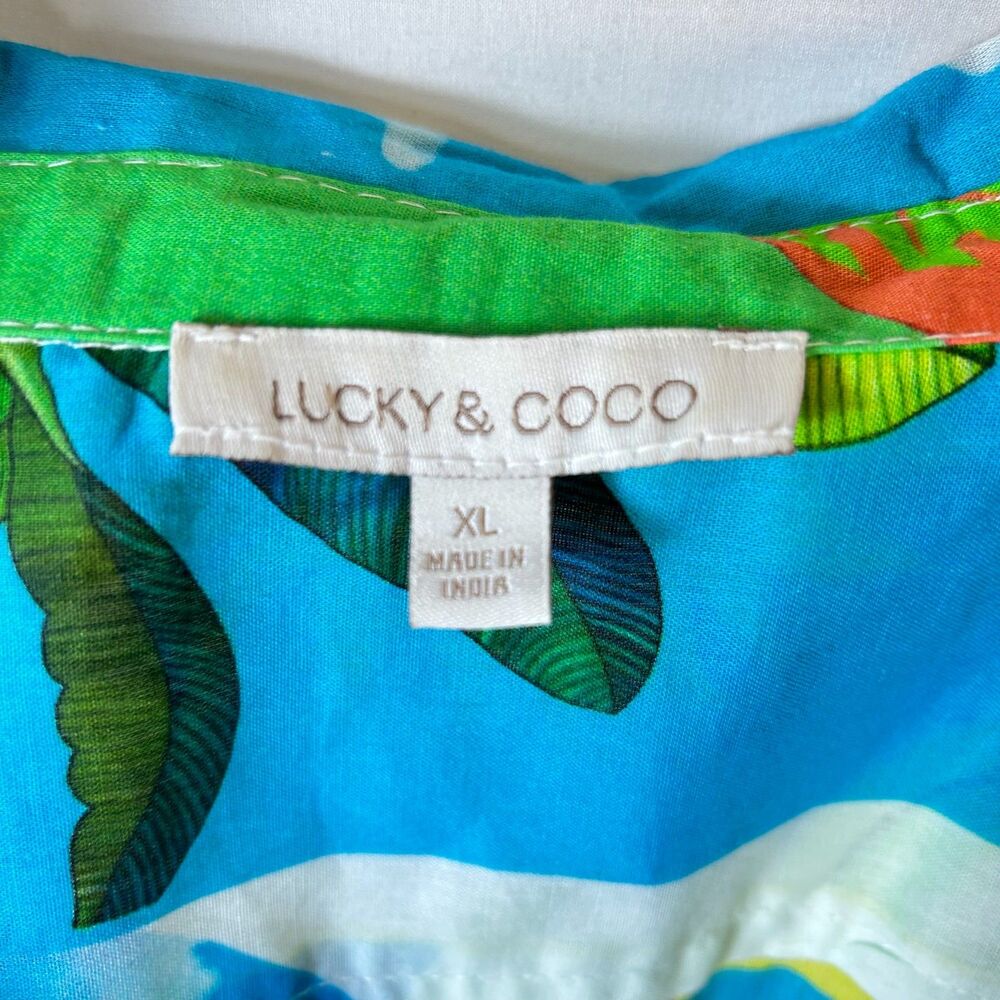 Lucky & Coco NWOT Women's Vibrant Tropical Patchwork Button Front LS Shirt Sz XL - Picture 4 of 15